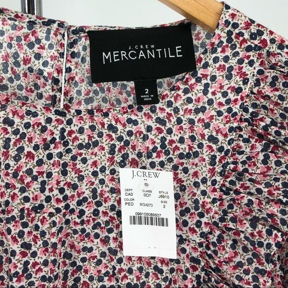 J Crew Mercantile Ditsy Floral Ruffle Trim Cotton 3/4 Sleeve Top NWT - Picture 10 of 12